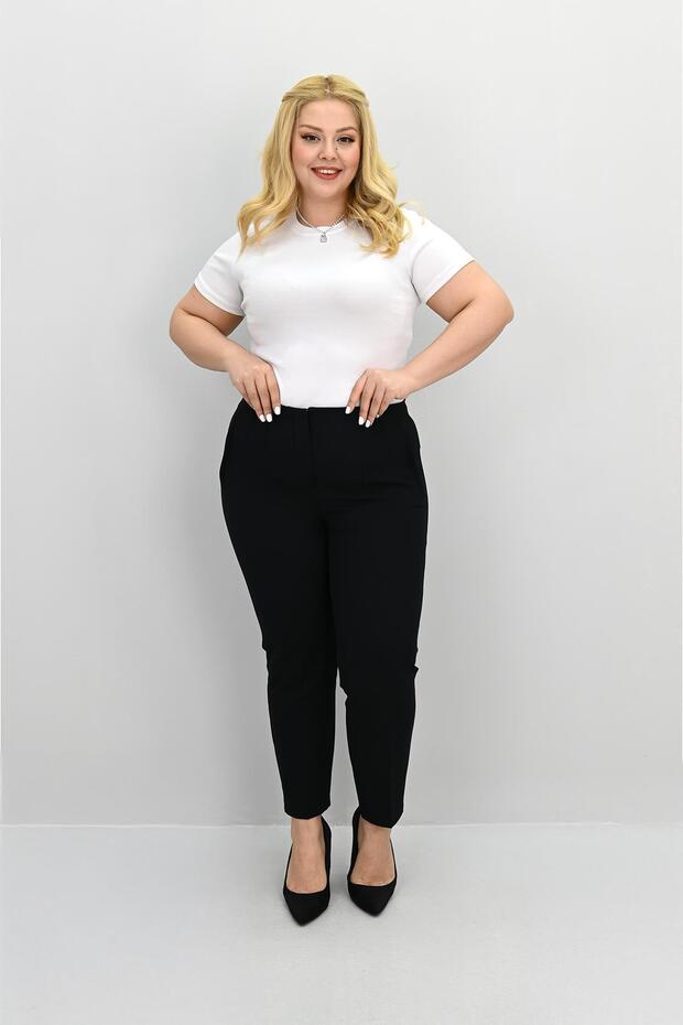 Women's Plus Size High Waist Fabric Trousers 6110-25-1