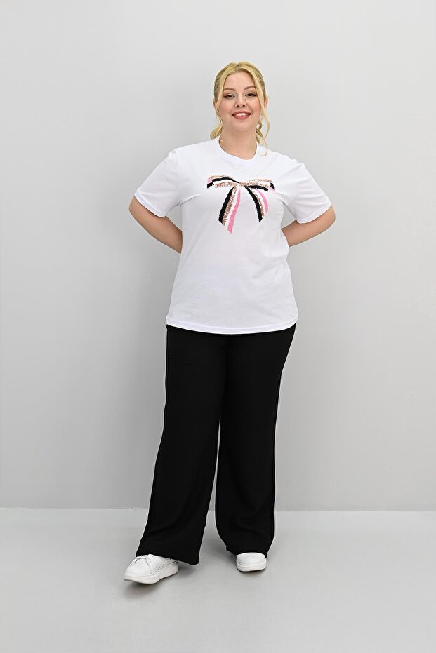 Women's Plus Size Ribbon Detailed Sequin Embroidered Tracksuit Set 8200-25