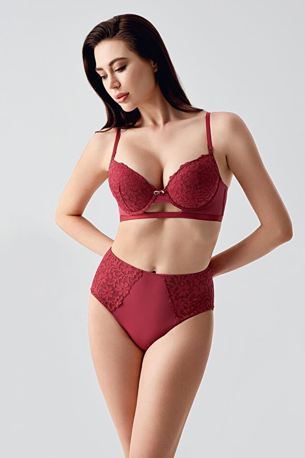 Unsupported Bra Panty Set C14159 Claret Red
