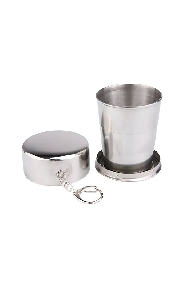 Folding Stainless Steel 150ml Mini Cup Portable with Lid Camping Travel Outdoor Keychain