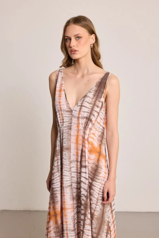 Butterfly Collection Long Lyocell Dress - Brown