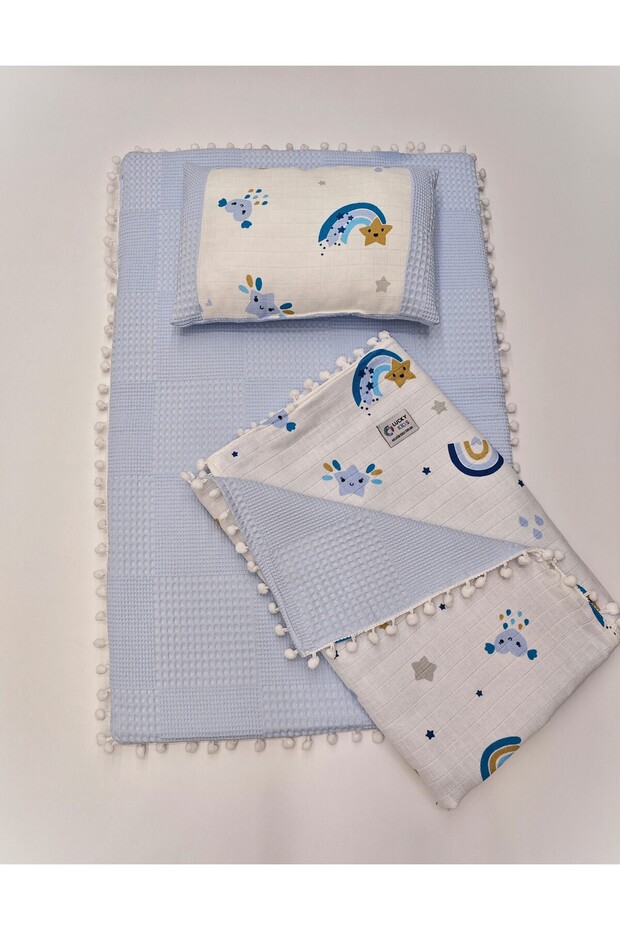 3-Piece Diaper Set Double Sided, Muslin & Pique Fabric, Blanket, Baby Pillow, Diaper Cushion