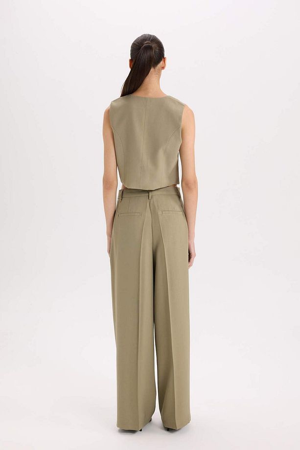 Wide Leg Yüksek Bel Geniş Paça Çift Cepli Basic Düz Piliseli Klasik Pantolon D4564AX24AU - 8