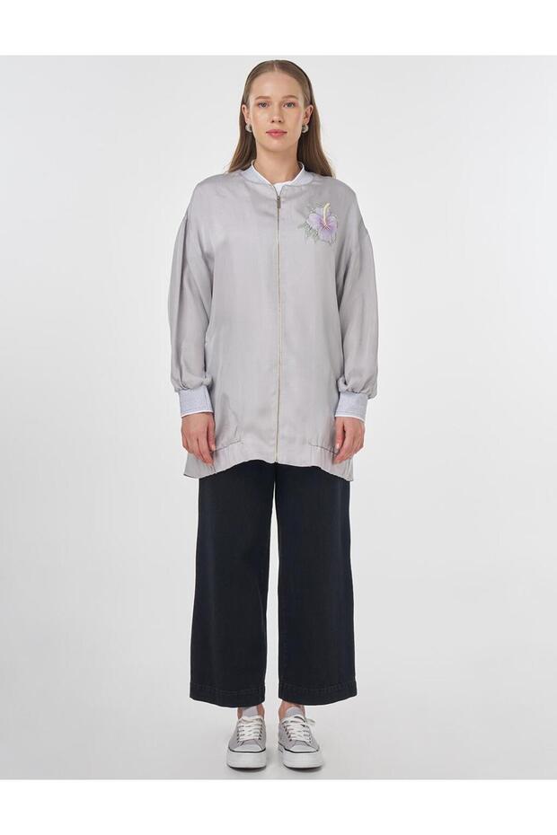 سترة ليوسيل مطرزة باللون الرمادي - 6