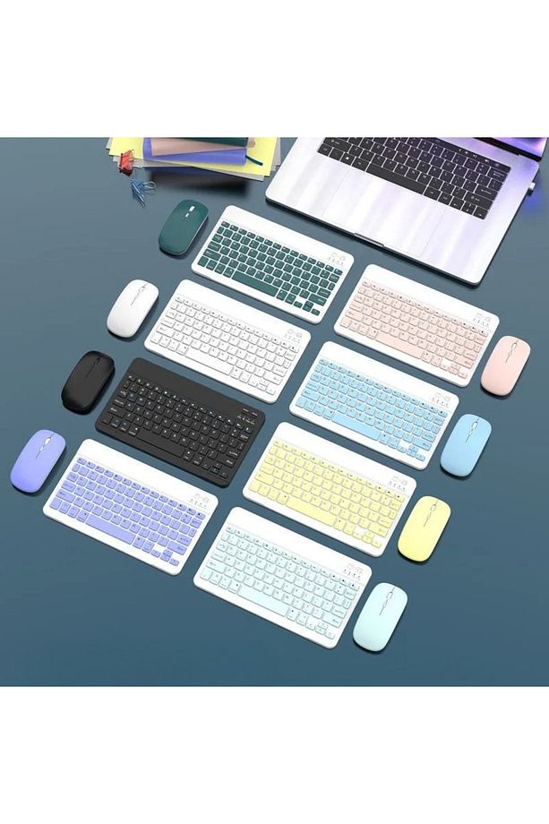 Bluetooth Klavye & Mouse Set IOS Android Windows Uyumlu Şarjlı Taşınabillir Set - 8