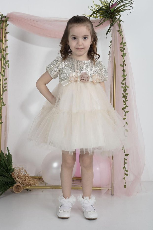 Minimony 1-5 Years Old Sequin Baby Girl Kids Dress Eid Graduation Prom Gowns Wedding Dress 2030