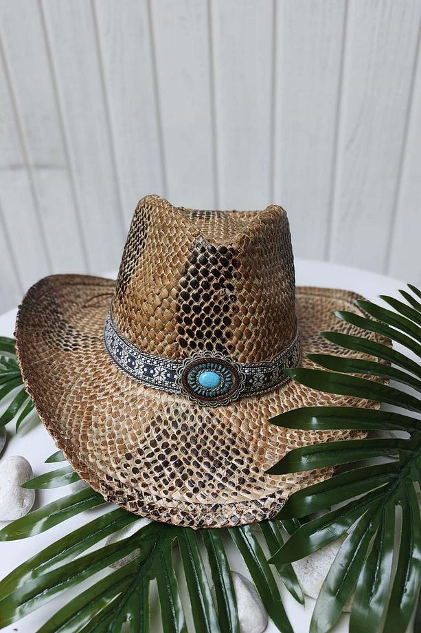 Kilim Desen Unisex Kovboy Şapka Hasır-a.kahve - 3