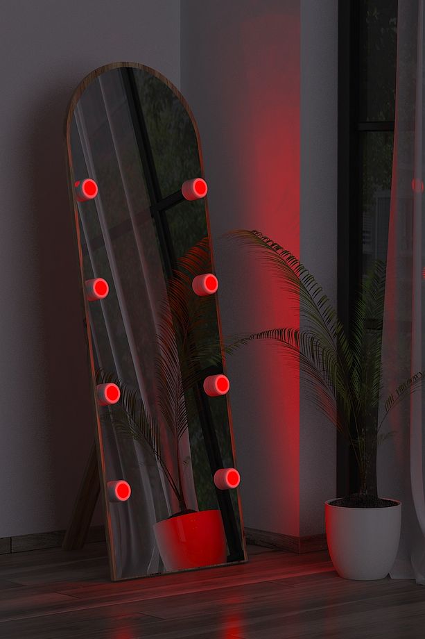 Ceviz Antre Koridor Duvar Salon Banyo Wc Ofis Çocuk Yatak Odası Led Ampullü Boy Ayna 50x150cm - 4