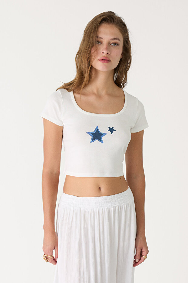 Baskılı crop tişört - 3