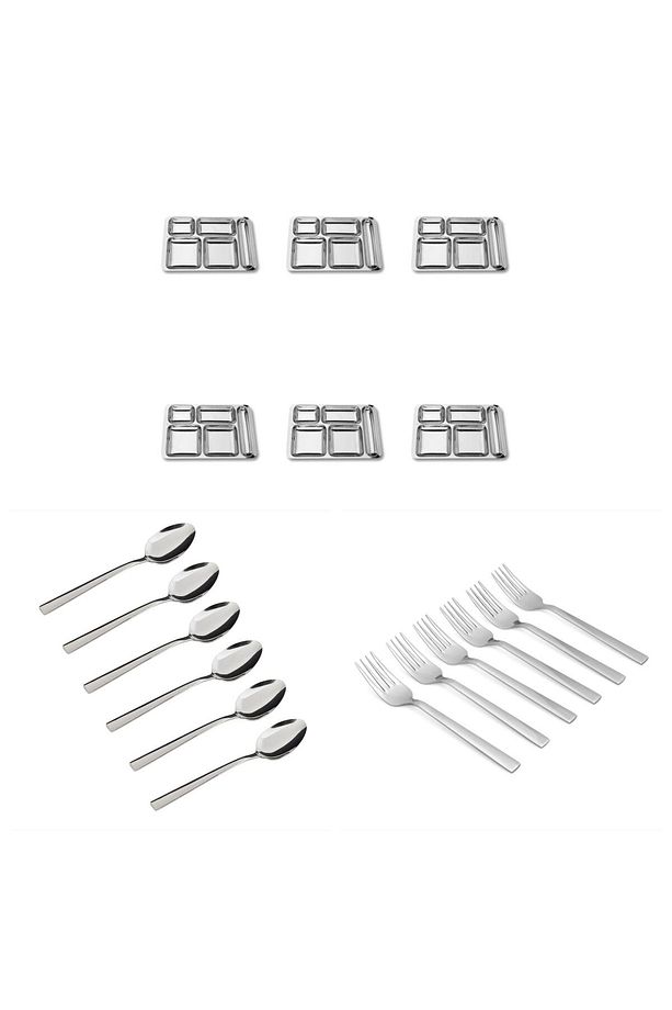 18 Parça Piknik Kahvaltılık Çelik Tabildot Set ( 6 Adet Çatal ,6 Adet Kaşık ,6 Adet Tabildot Tabak ) - 3