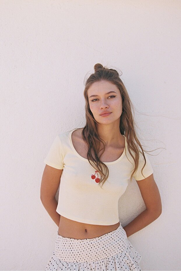 Baskılı crop tişört - 2