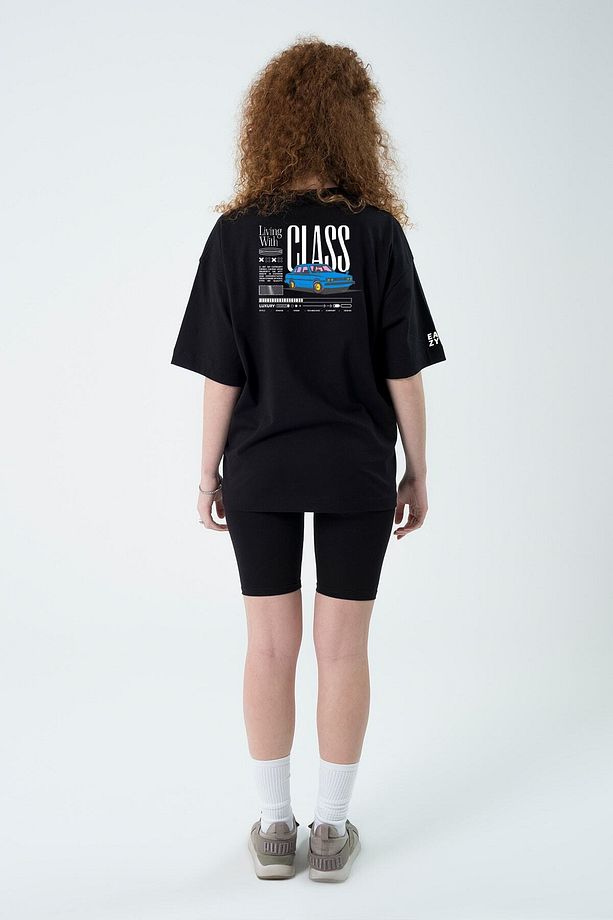 Living With Class Siyah Unisex Extra Oversize Kısa Kollu T-shirt - 4
