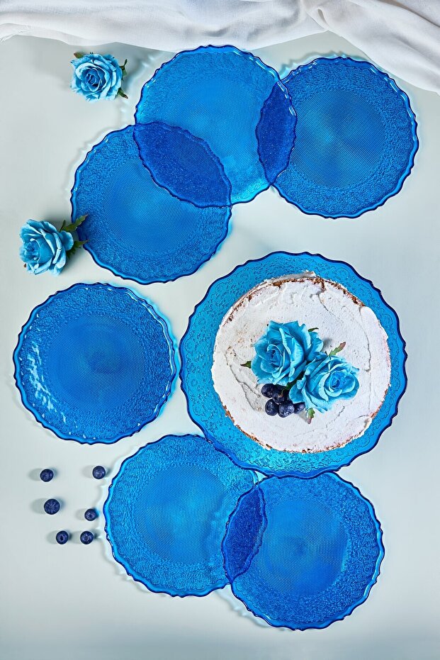 طقم أطباق تقديم الكيك مكون من 7 قطع من نسيج - 3