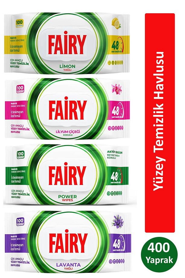 Çok Amaçlı Yüzey Temizlik Havlusu 100 Yaprak x 4 Adet (Lavanta, Power Wipes, Limon, Lilyum Çiçeği) - 1