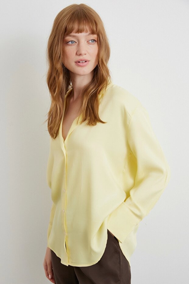Viskon Saten Gömlek Sarı - 3