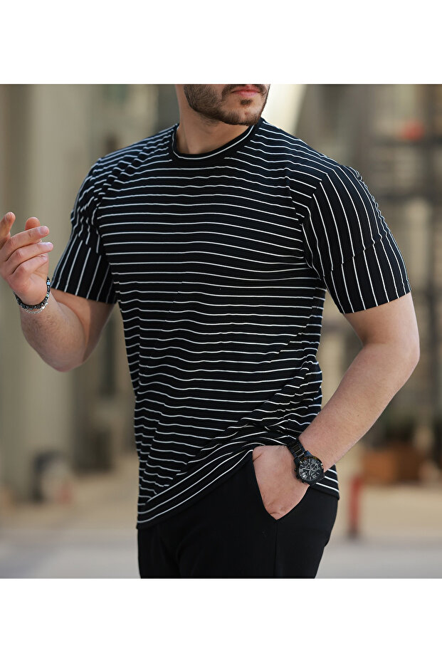A Quality Striped Crew Neck T-Shirt Regular Fit Stretch Fabric