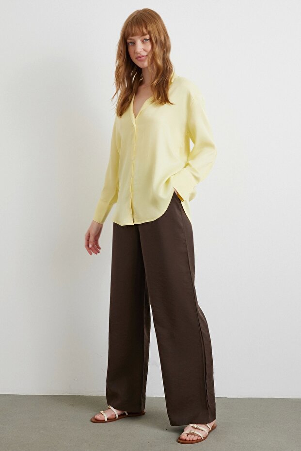 Viskon Saten Gömlek Sarı - 2