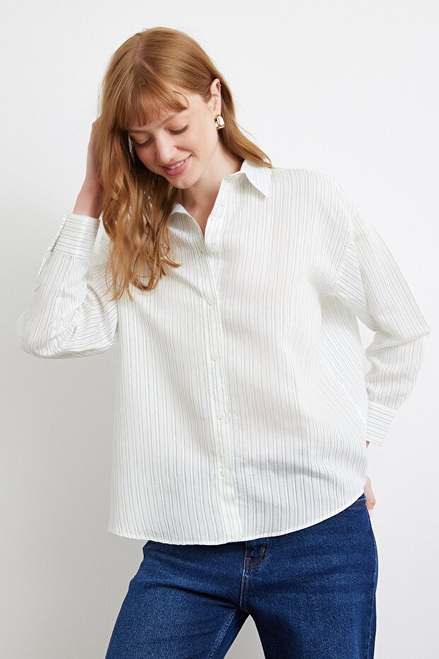 Simetrik Çizgili Gömlek Mint - 1