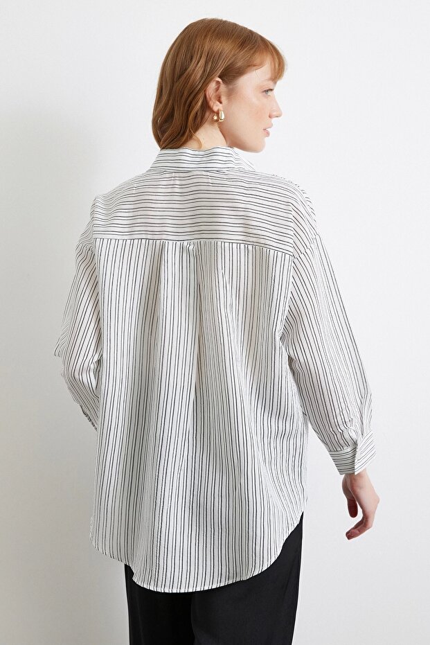Simetrik Çizgili Gömlek Siyah - 5