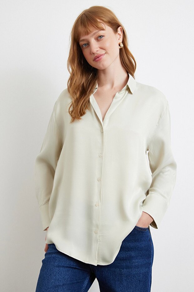 Viskon Saten Gömlek Gri - 2