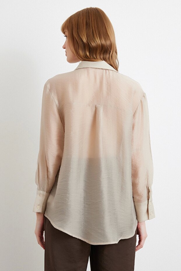 İnce Modal Gömlek Bej - 6