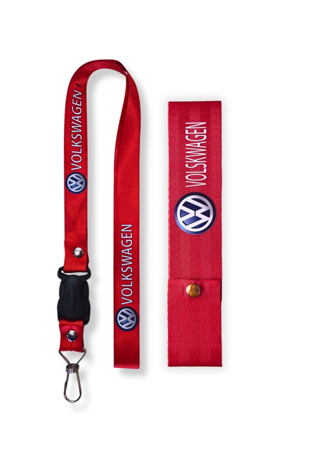 Volkswagen Red Auto Mirror Hanger & Mirror Rope with Keychain / Red Auto Bumper Tongue & Towing Rope