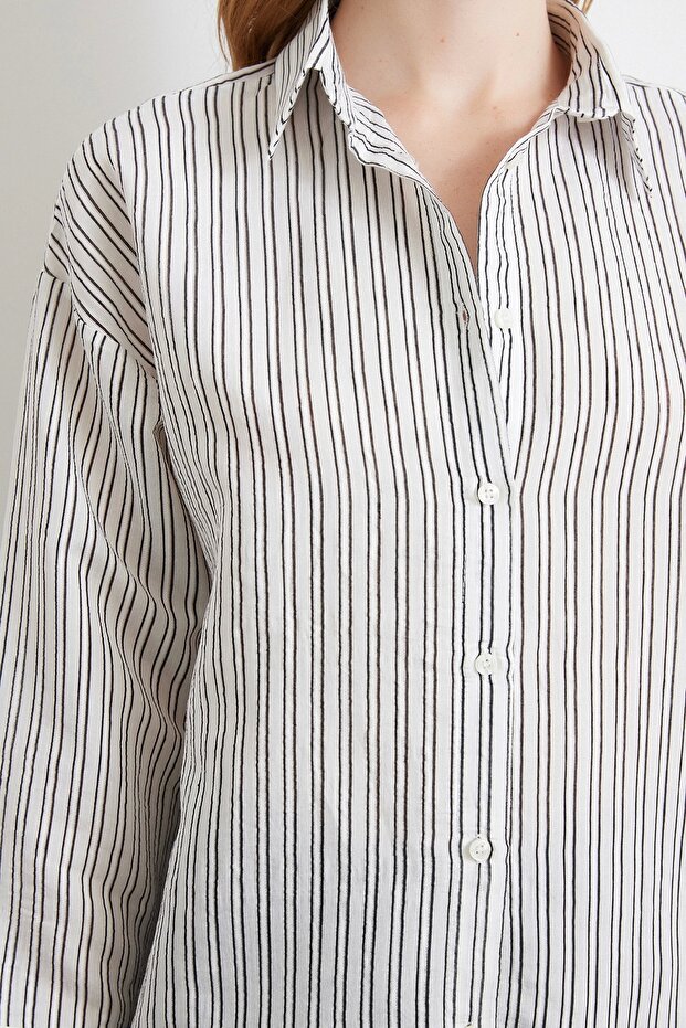 Simetrik Çizgili Gömlek Siyah - 4