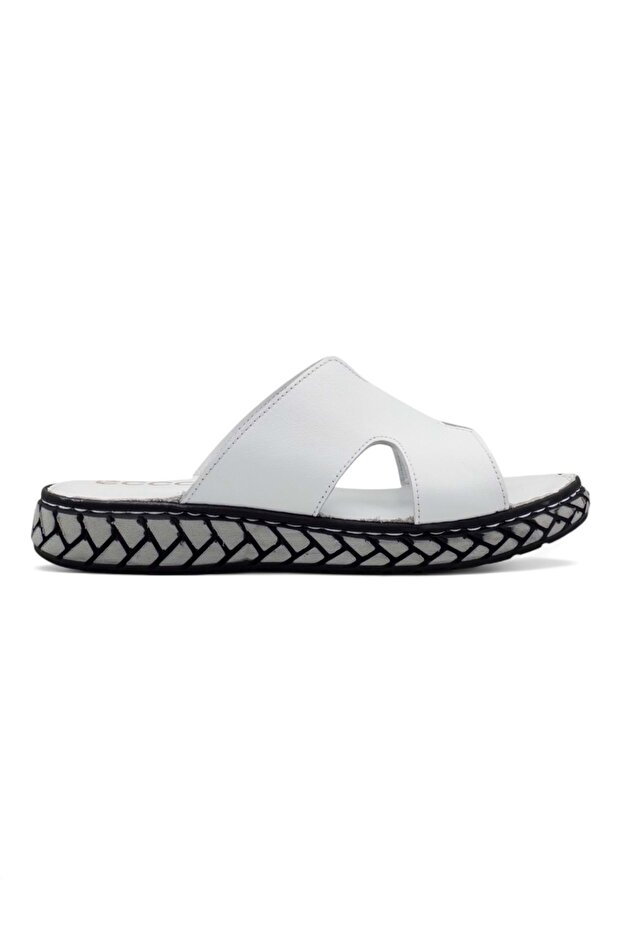 Mr White Orthopedic V Model Khaki Leather Women's Slippers