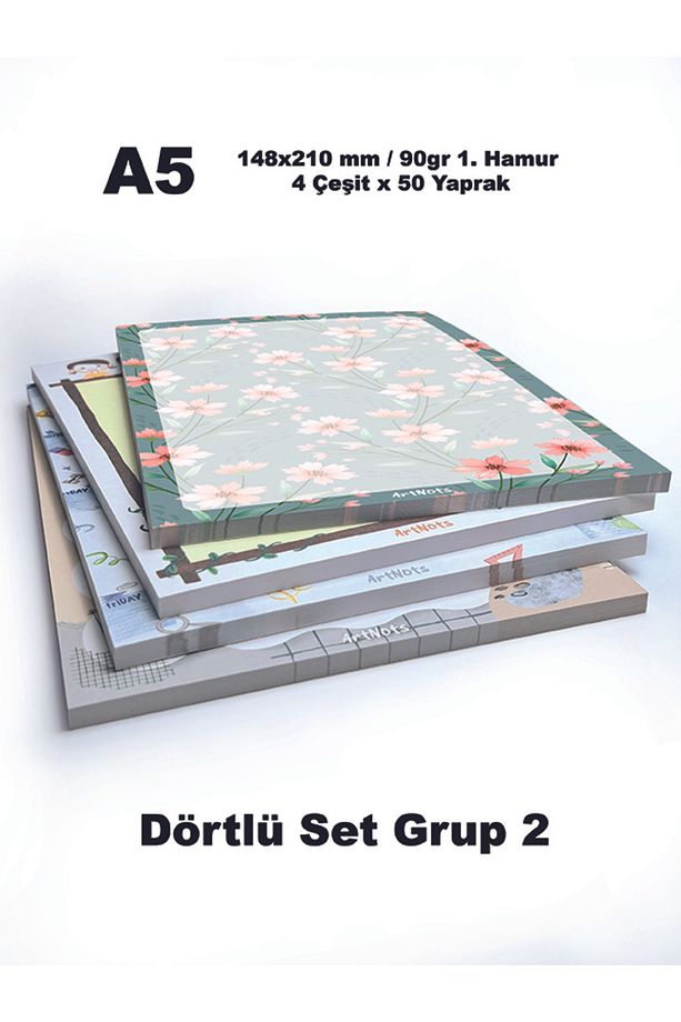 A5 Desenli 4'lü Set Notepad- Notdefteri- ( ÇİZGİSİZ ) - 2