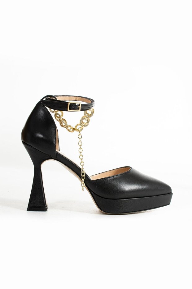 Women's Platform Ankle Heeled Shoes with Stone Embellished, Black