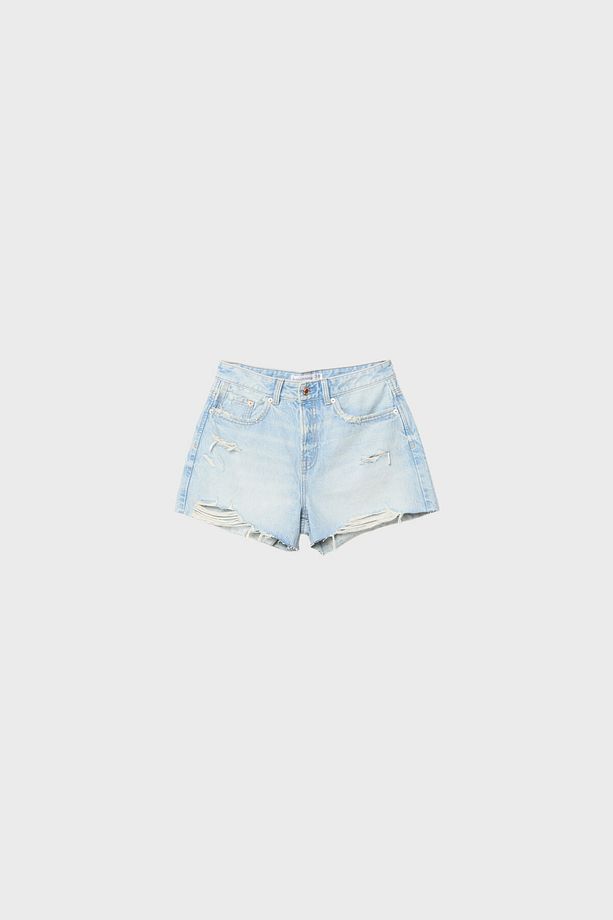 D75 Distressed denim şort - 7