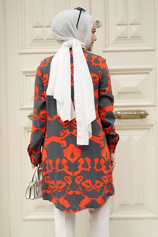 تونيك حجاب منقوش 11685KRMT - 4