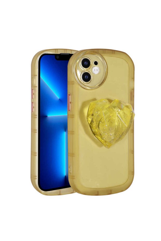 iPhone 12 Compatible Camera Protected Pop Socket Colorful Sys Ofro Case-Yellow