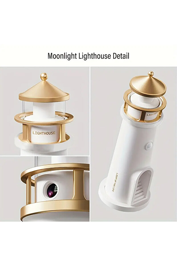 Deniz Feneri Gece Lambası Ay Yansıtmalı Hoparlörlü Şarj Edilebilir LED Estetik Masa Lambası - 6