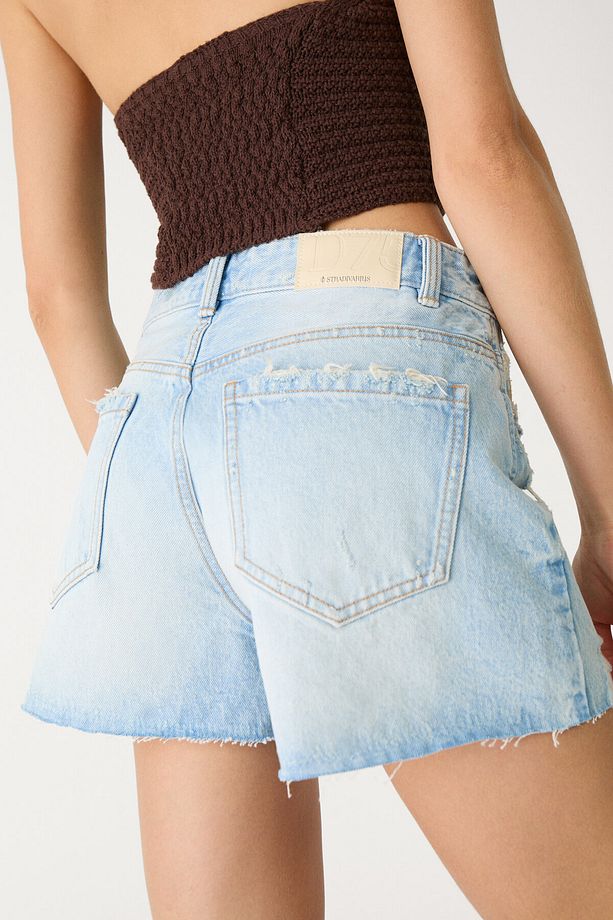 D75 Distressed denim şort - 6