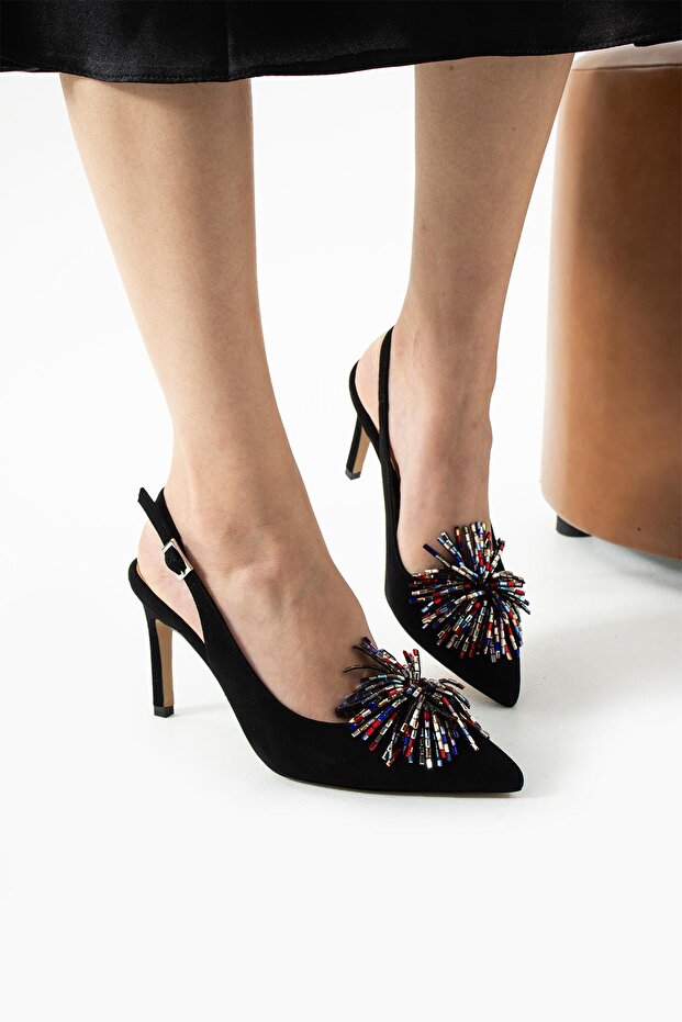 Women's Genuine Leather Evening Shoes Black Suede