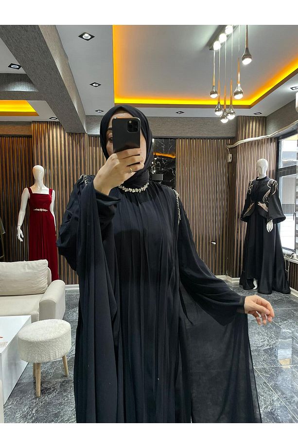 ELVA ŞİFON YARASA KOL ABİYE ELBİSE - 2