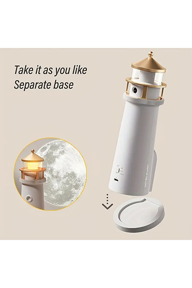 Deniz Feneri Gece Lambası Ay Yansıtmalı Hoparlörlü Şarj Edilebilir LED Estetik Masa Lambası - 5