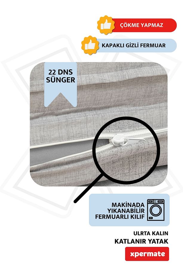 Ultra Kalın Katlanır Yatak Katlanabilir Sünger Yer Yatağı Tek Kişilik Misafir Yatağı 80x180x14 Gri - 4