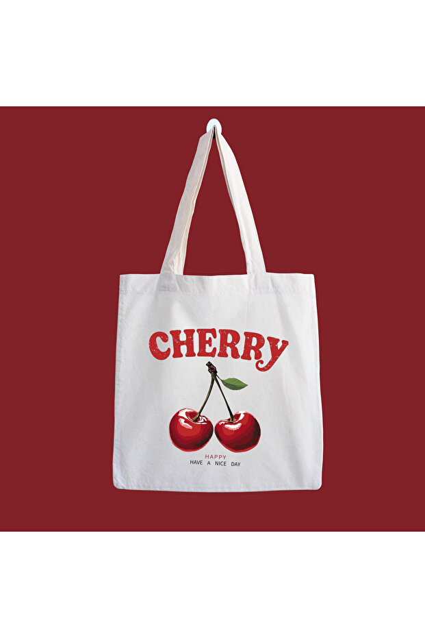 حقيبة قماش مطبوعة مقاومة للماء باللون الكرزي - 1