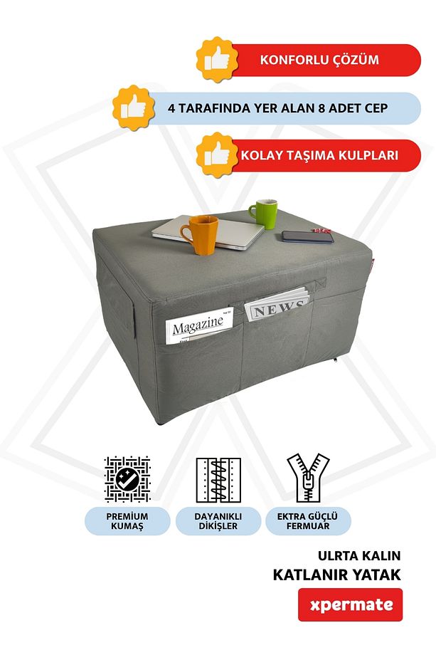 Ultra Kalın Katlanır Yatak Katlanabilir Sünger Yer Yatağı Tek Kişilik Misafir Yatağı 80x180x14 Gri - 5