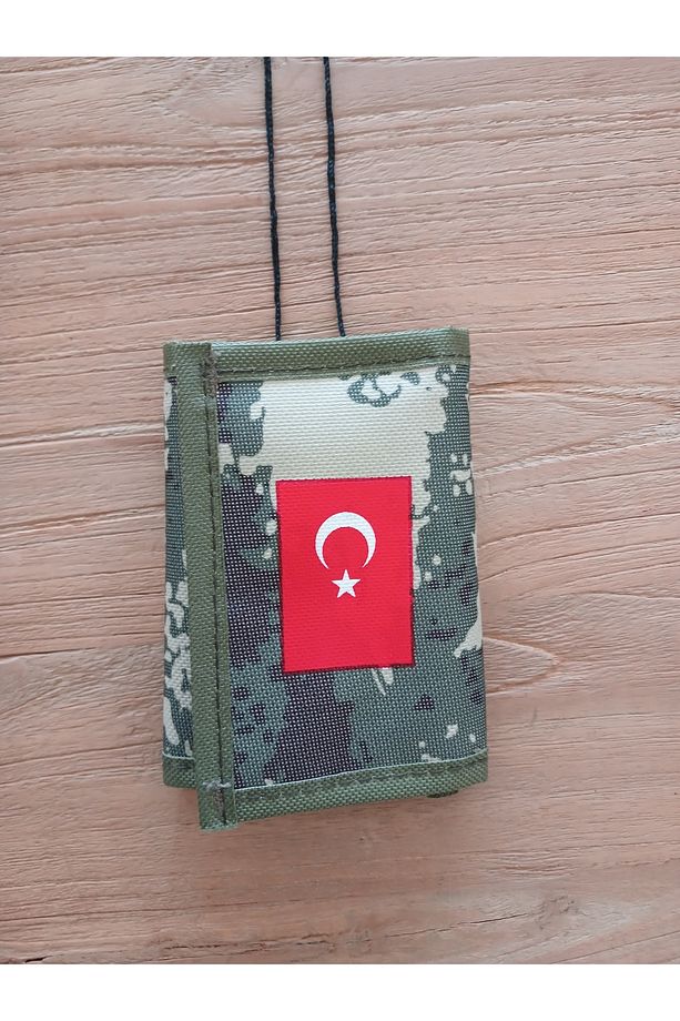 Unisex Yeşil Boyun Askılı Asker Cüzdanı - 4