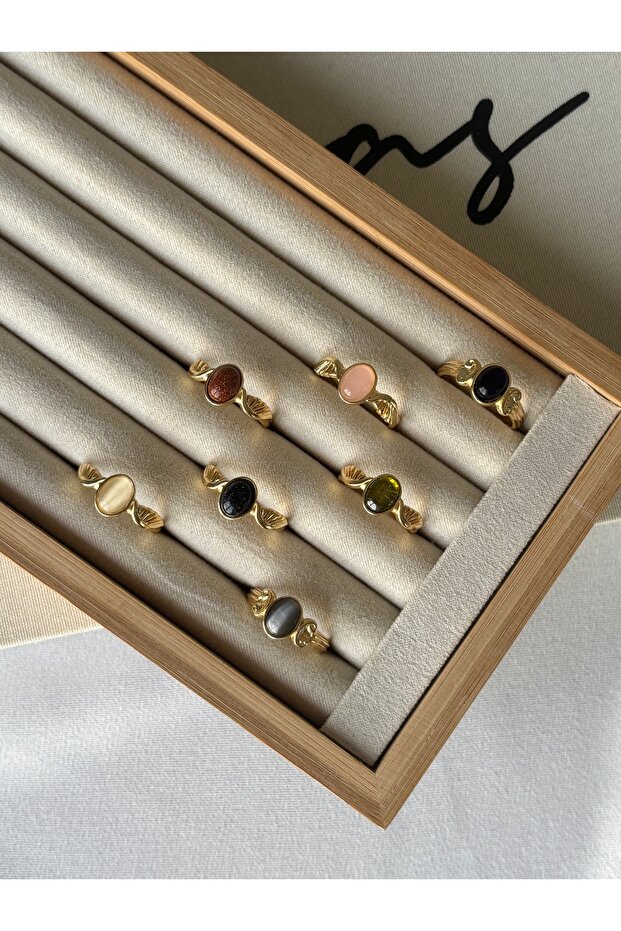 خاتم جناح حجري بيضاوي باللون الأزرق الداكن - 5