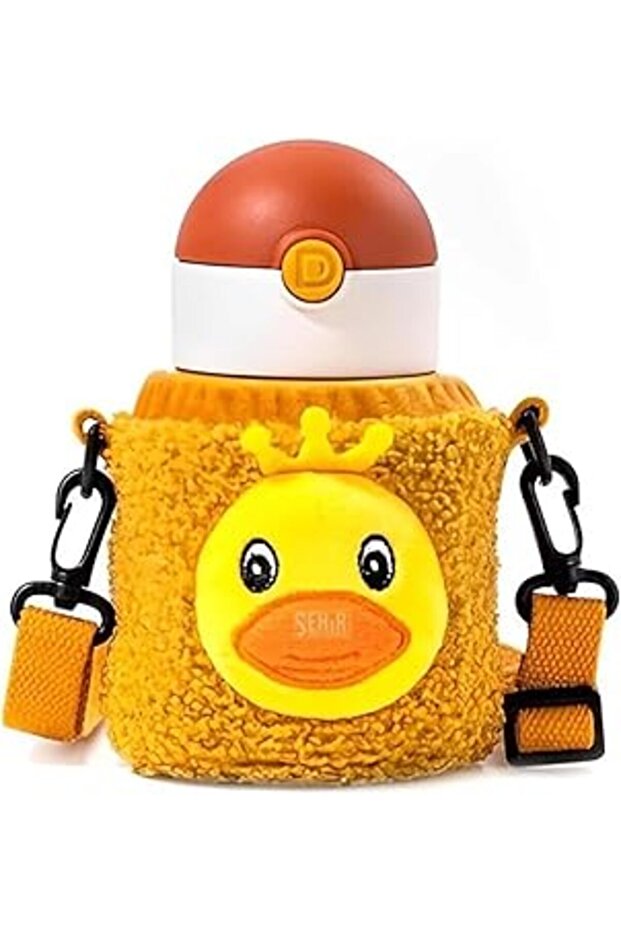300ml Cute Animals Plush Case Neck Strap Steel Thermos Children's Water Bottle (Duck)
