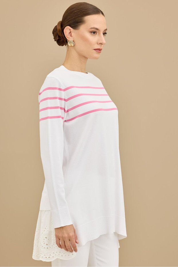 Rayon tunic with lace back ecru