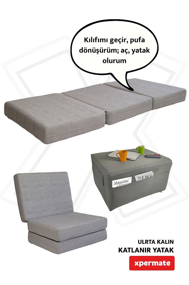 Ultra Kalın Katlanır Yatak Katlanabilir Sünger Yer Yatağı Tek Kişilik Misafir Yatağı 80x180x14 Gri - 1