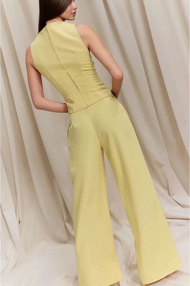 Plise Detaylı Normal Bel Geniş Paça Uzun Pantolon - 4