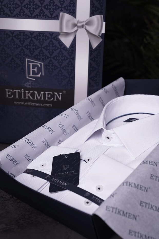 قميص رجالي بنمط البقلاوة البيضاء Slimfit هدية محاصر