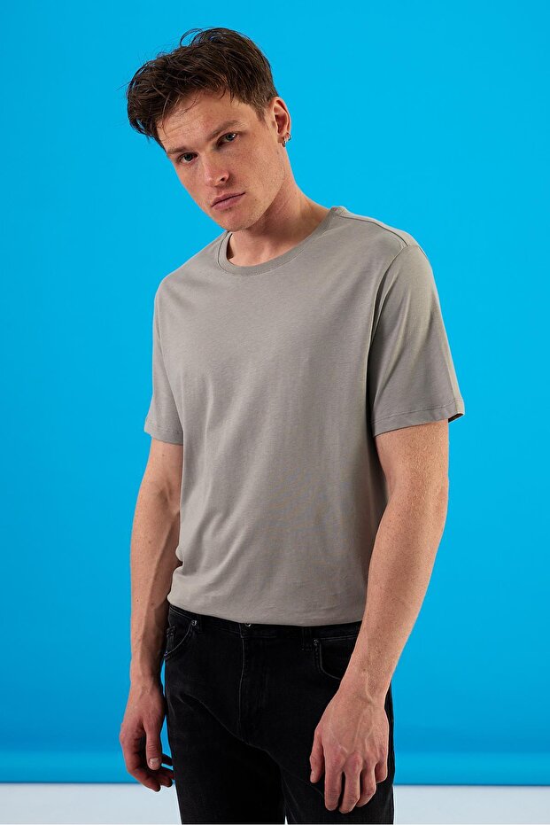 Men's Danny Grey Crew Neck Cotton Basic T-Shirt
