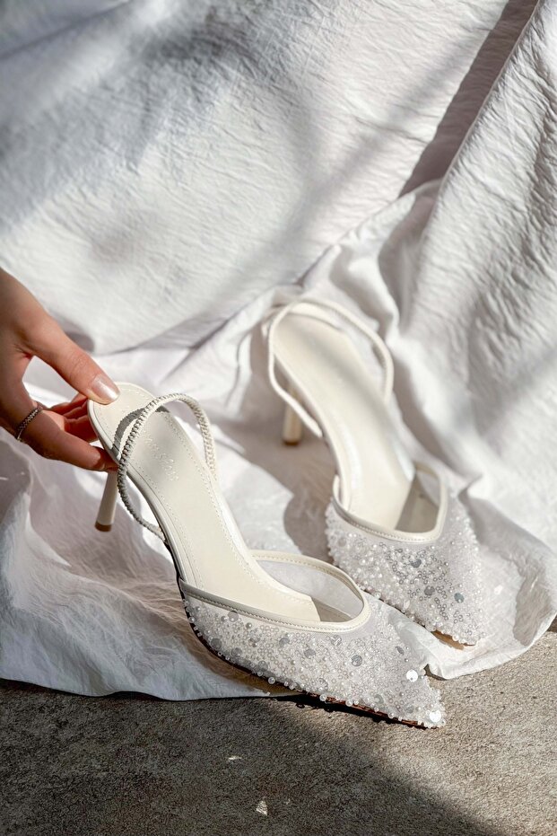 Dámské boty na podpatku Sara Sedef Mesh Bead s detailní špičatou špičkou - 8